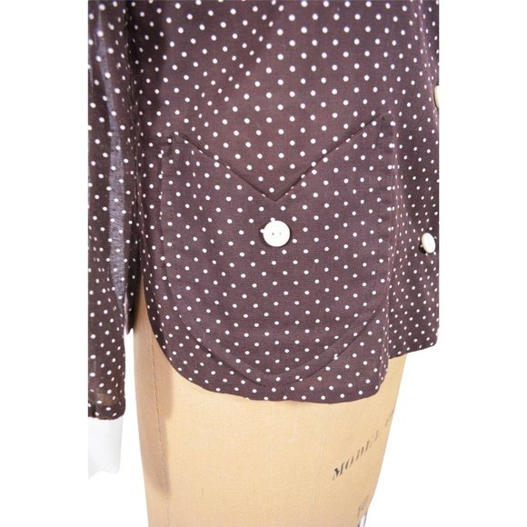 Vintage 1960s Brown Polka Dot Top Sheer Sleeve Blouse | B 39" - Picture 4 of 5